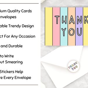 20 Pcs Cute Thank You Cards With Envelopes For Kids, Teens And Adults Colorful Tank You Notes Cards Blank Inside For All Occasions, Girls Birthday, Baby Shower, Party, Small Business, Sweet 16, With Stickers and Envelopes, 4.25x5.5