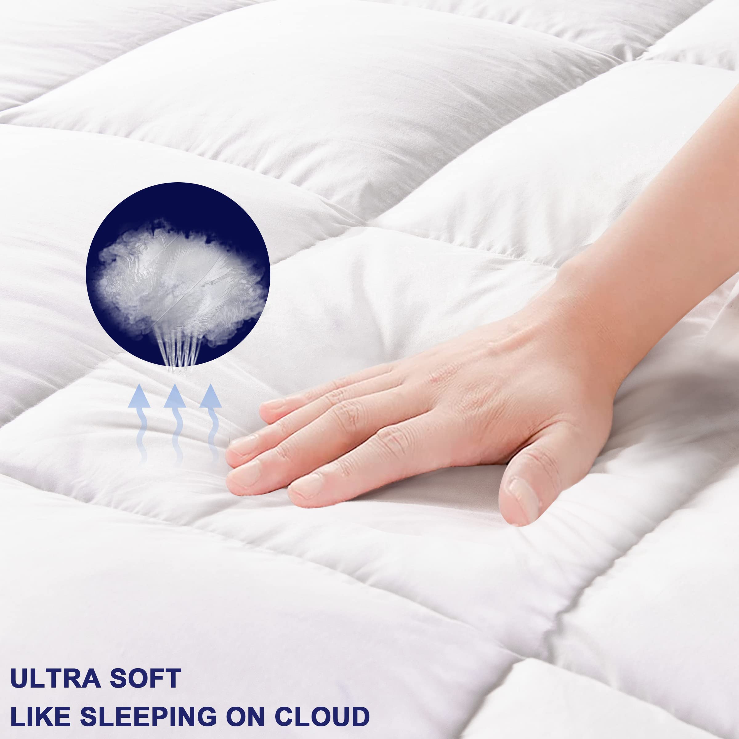 subrtex Feather Mattress Topper Full, Bed Mattress Topper, Breathable Mattress Pad Overfilled with Soft White Goose Down (54"x75")