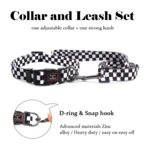 Roses&Poetry Dog Collar and Leash for Medium Large,Adjustable Durable 5ft Puppy Leash Collar for Dog Training Lead（Black & White-M）