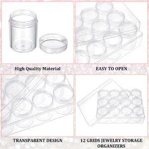 Xinnun 4 Pcs Bead Organizer Transparent Embroidery Bead Storage Containers with Lid Plastic Diamond Painting Storage for DIY Crafts Jewelry Earring Sewing Pills Nail Small Items, Clear(12 Grids)