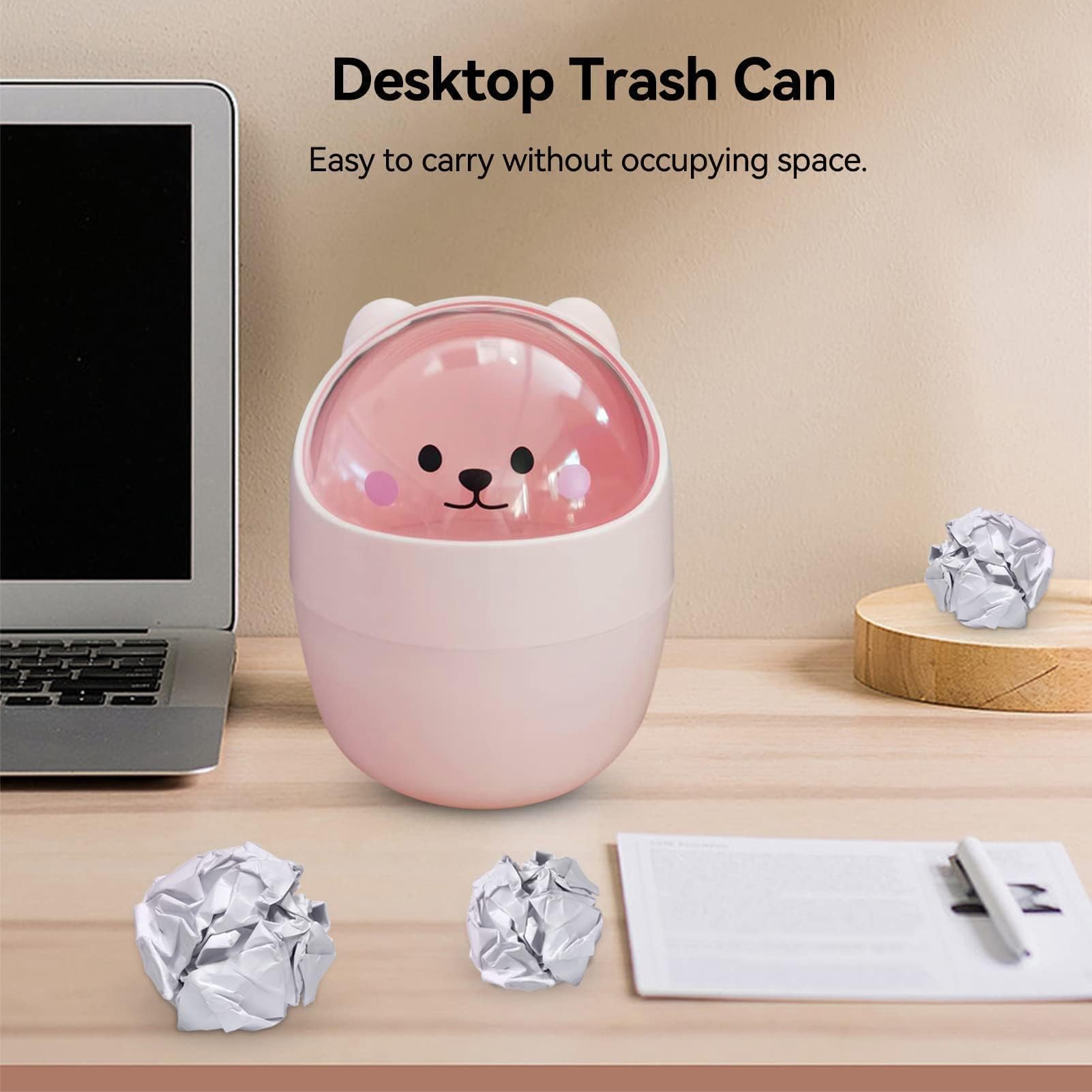 Cute Mini Desktop Trash Can, Cartoon Cat Animal Shape Waste Paper Bin with Swing Lid Mini Countertop Trash Can Small Garbage Can(Pink)