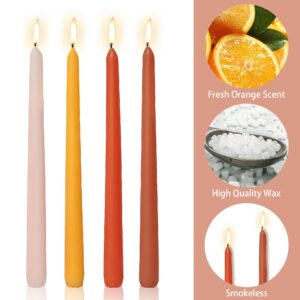 Orange Taper Candles 9.5inches Candle Sticks Long Candle Set of 4 - Smokeless Orange Scented Tapered Candle for Wedding Party Christmas Home Decoration