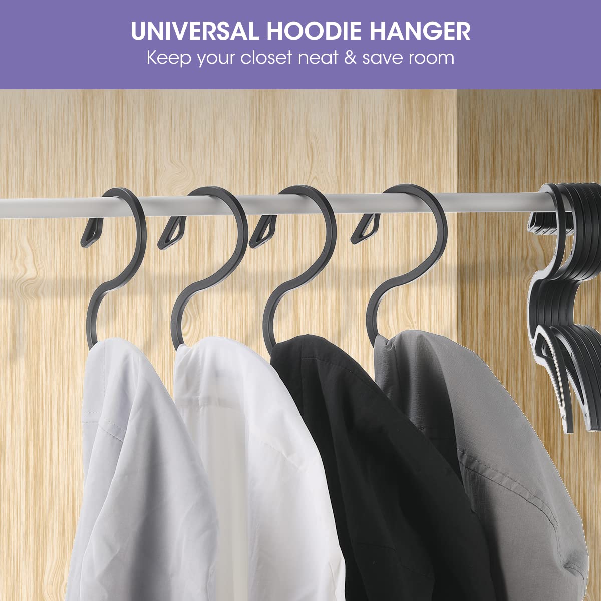 Magicfour Hoodie Hangers, 10 Pack Hoodie Organizer S Shaped Plastic Hooks Rack Designed for Hoodie Coat, Closet Hanger for Hanging Hoodie, Sweatshirt, Jeans, Jacket, Hat, Pans and Bags, Drying Rack