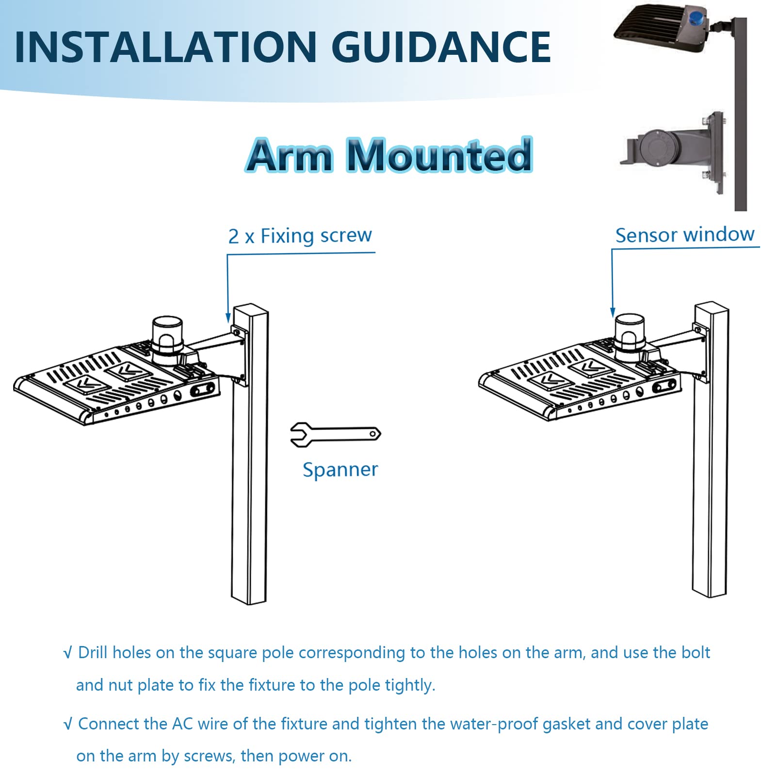 Sokply 100W LED Parking Lot Light with Photocell & Adjusted Arm Mount 14000Lum 5000K, 0-10V Dimming Outdoor LED Area Shoebox Lighting, AC100-277V / IP65 / DLC &UL-Listed(2 Pack)