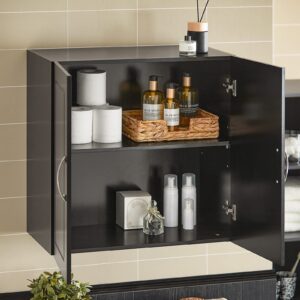 SoBuy Bathroom Kitchen Wall Cabinet, Garage or Laundry Room Wall Storage Cabinet, Bathroom Wall Cabinet, Linen Tower Bath Cabinet, Cabinet with Shelf, Black FRG231-SCH