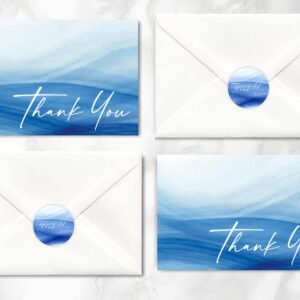 50 Pcs Thank You Cards With Envelopes Premium Quality Classy Thank You Notes Cards For All Occasions, Wedding, Baby Shower, Bridal Shower, Birthday, Engagement, Funeral, Beautiful Minimalistic Design, Blue With White Letters Bulk 4x6