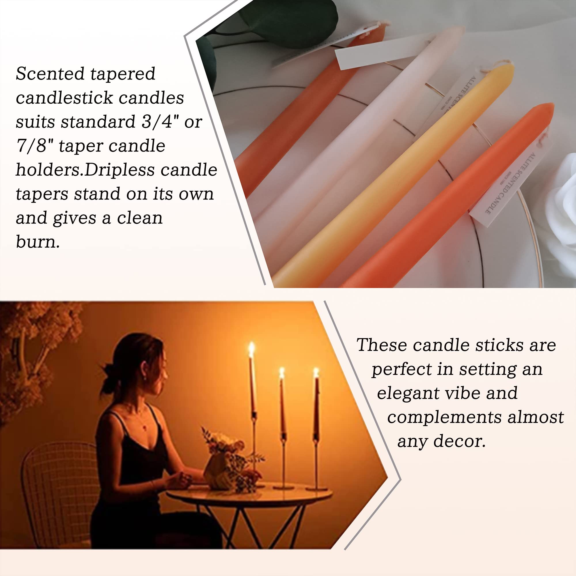 Orange Taper Candles 9.5inches Candle Sticks Long Candle Set of 4 - Smokeless Orange Scented Tapered Candle for Wedding Party Christmas Home Decoration