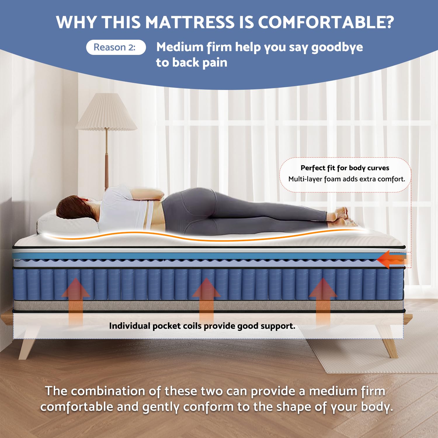 Bednew Queen Mattress, 10 Inch Hybrid Mattress with Gel Memory Foam & Individual Pocket Springs, Queen Size Bed Mattress in a Box, Pressure Relief & Motion Isolation, Medium Firm Mattress Queen