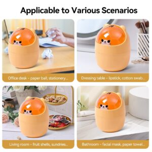 Cute Mini Desktop Trash Can, Cartoon Cat Animal Shape Waste Paper Bin with Swing Lid Mini Countertop Trash Can Small Garbage Can(Yellow)