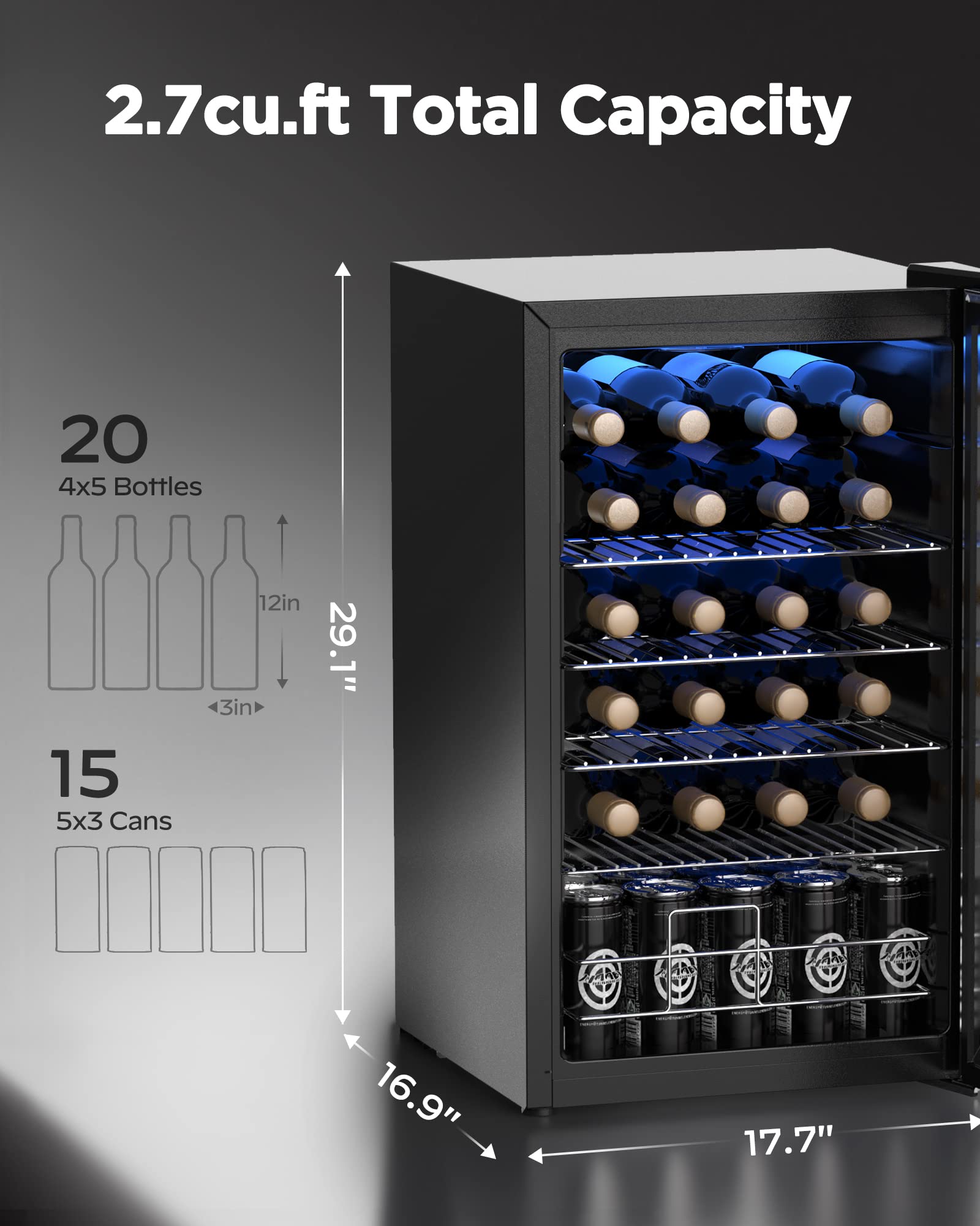 Silonn 24 Bottle Wine Cooler/Cabinet Beverage Refrigerator,Small Mini Wine Cellar for Red,White,Champagne or Sparkling Wine,40f-61f Digital Temperature Control Wine Fridge Glass Door