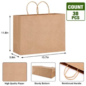 Moretoes Paper Bags with Handles, 16x6x12 Inch 30pcs Large Brown Gift Bags, Large Paper Bags, Shopping Bags for Small Business, Retail Stores, Gifts & Merchandise