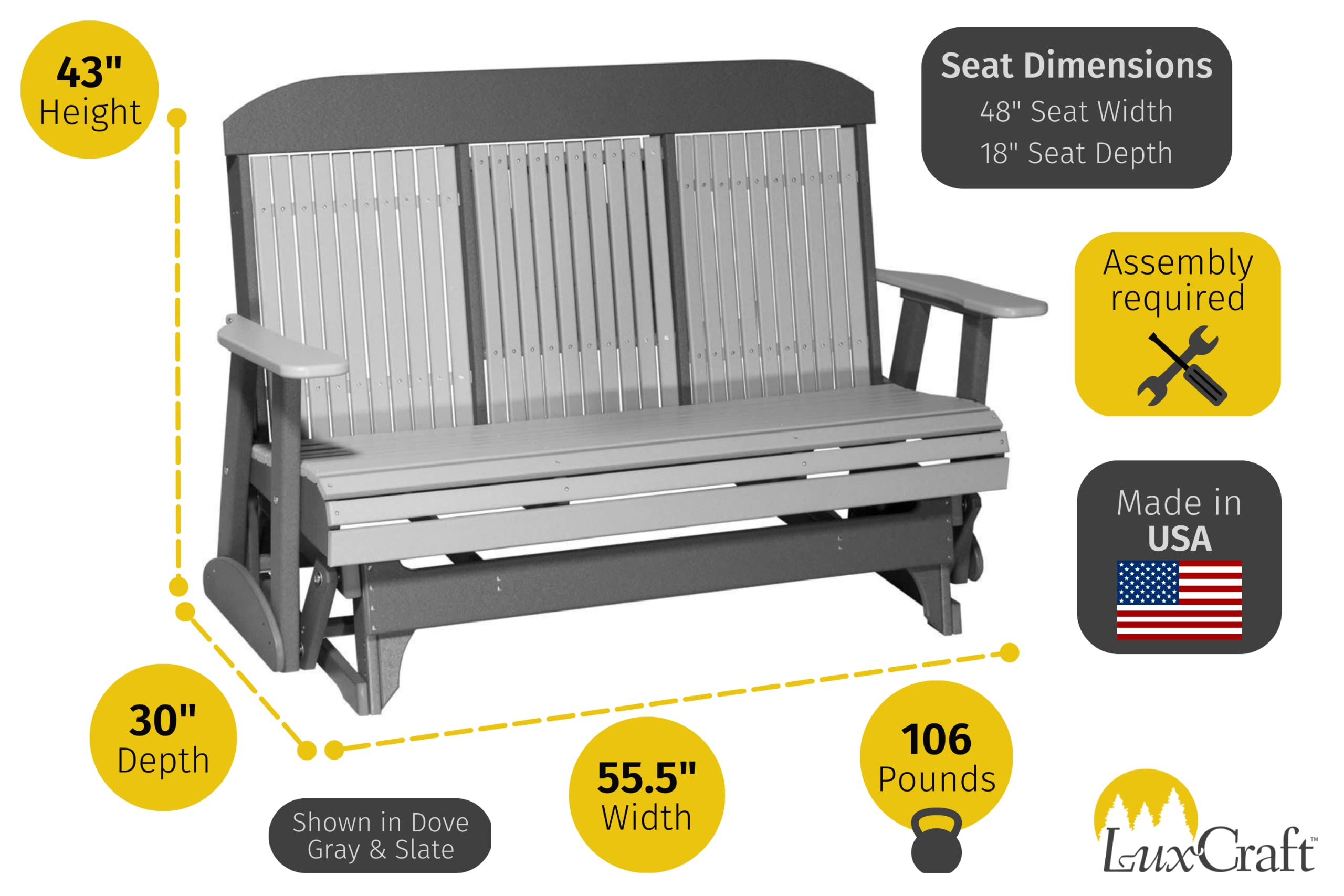 LuxCraft 5' Classic Poly Double Glider with Center Tray (Chestnut Brown)