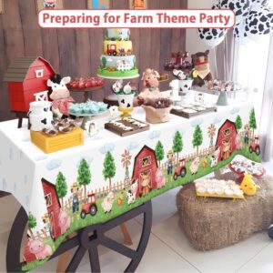 Heboland 3 Pieces Farm Animal Birthday Party Supplies Tablecloth, Large Size 54 x 108 Inch Rectangular Plastic Table Cover, Barnyard Birthday Party Supplies Decorations for Baby Shower Boys Girls