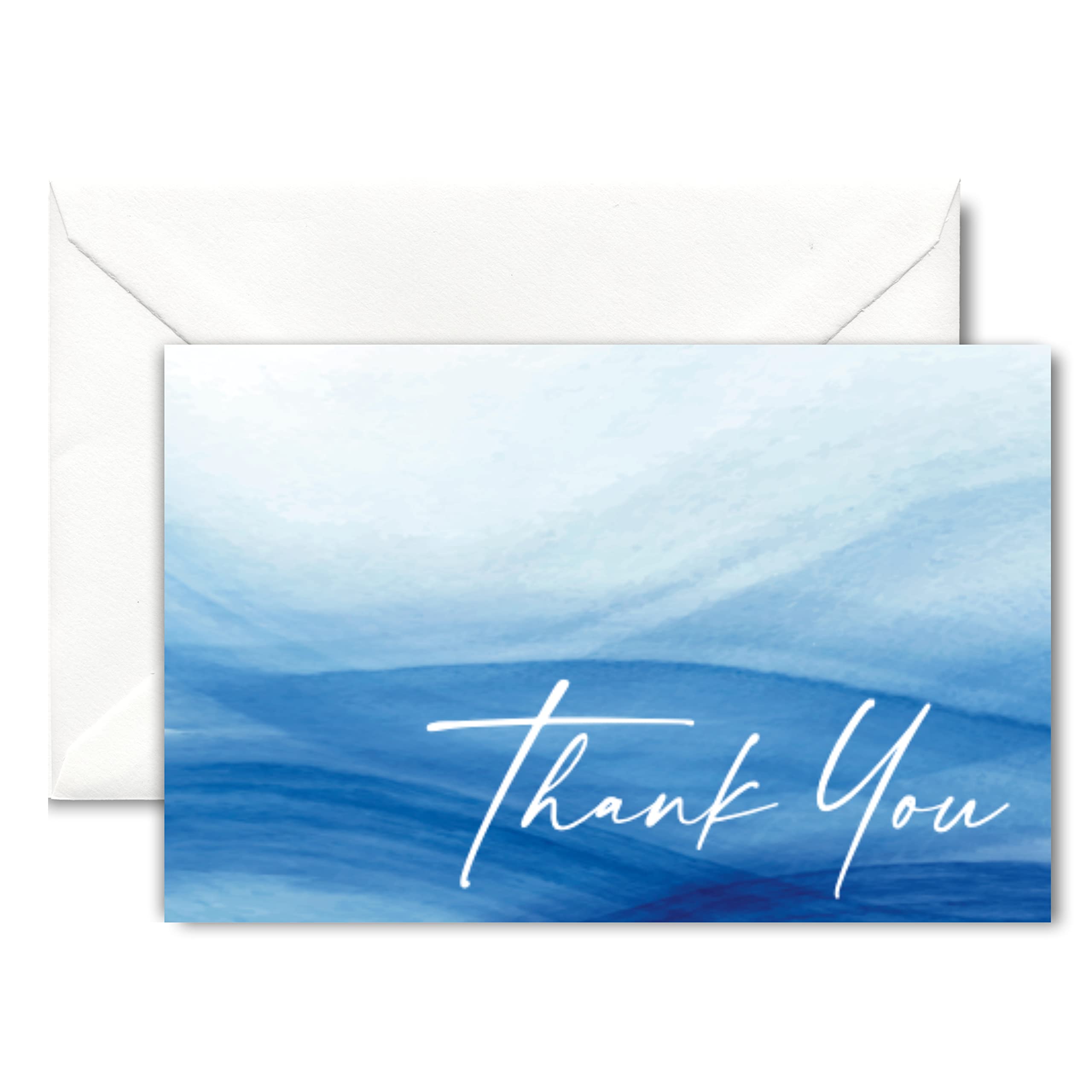 50 Pcs Thank You Cards With Envelopes Premium Quality Classy Thank You Notes Cards For All Occasions, Wedding, Baby Shower, Bridal Shower, Birthday, Engagement, Funeral, Beautiful Minimalistic Design, Blue With White Letters Bulk 4x6