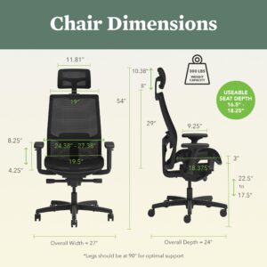 HON Ignition 2.0 Ergonomic Office Chair with Headrest - High Back Mesh Office Chair, Adjustable Lumbar Support, Armrests, Synchro-Tilt Recline - Home Office Desk Chair Comfortable for Long Hours