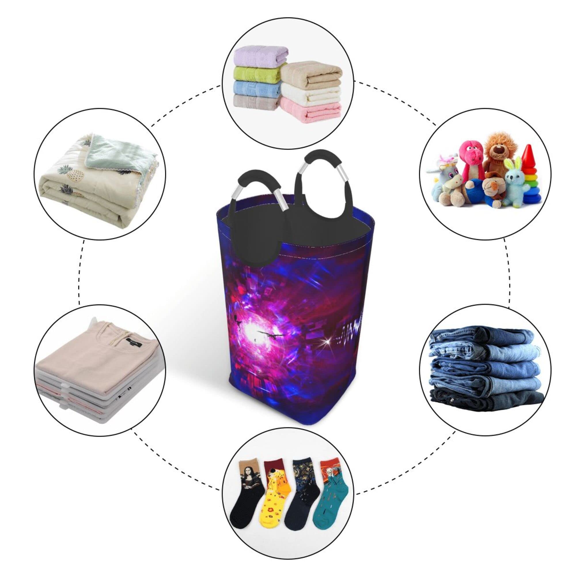 Sensedy 50L Rectangular Laundry Basket, Cyberpunk Fantasy Steampunk Prints Waterproof Foldable Laundry Hamper with Aluminum Handles, Clothes Storage Bag for Travel Home Office Dorm