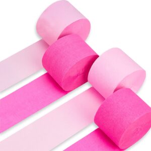 partywoo crepe paper streamers 4 rolls 328ft, pack of hot pink and pink crepe paper for party decorations, wedding decorations, birthday decorations, baby shower decorations (1.8 inch x 82 ft/roll)