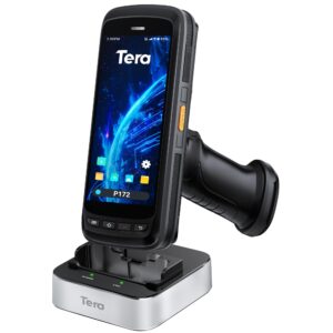 tera android 11 barcode scanner pda: with charging cradle pistol grip 8000mah extra large battery handheld mobile computer 5.2” full touch screen zebra 2d scan ip65 graded inventory scanner p172