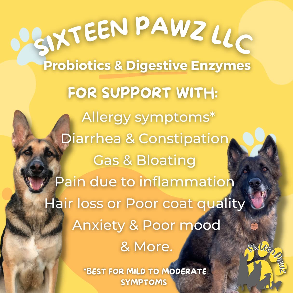 Sixteen Pawz Probiotics, Prebiotics, & Digestive Enzymes for Dogs| Limited Ingredients| Organic |Digestive Support |Allergy Relief |Immune Support| Reduces Inflammation| Diarrhea & Gas Relief