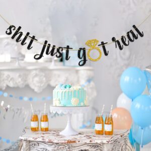 Dalaber Shit Just Got Real Banner, Funny Wedding/Engagement/Bridal Shower/Bachelorette Party Decoration, Just Married Sign Bunting Banner