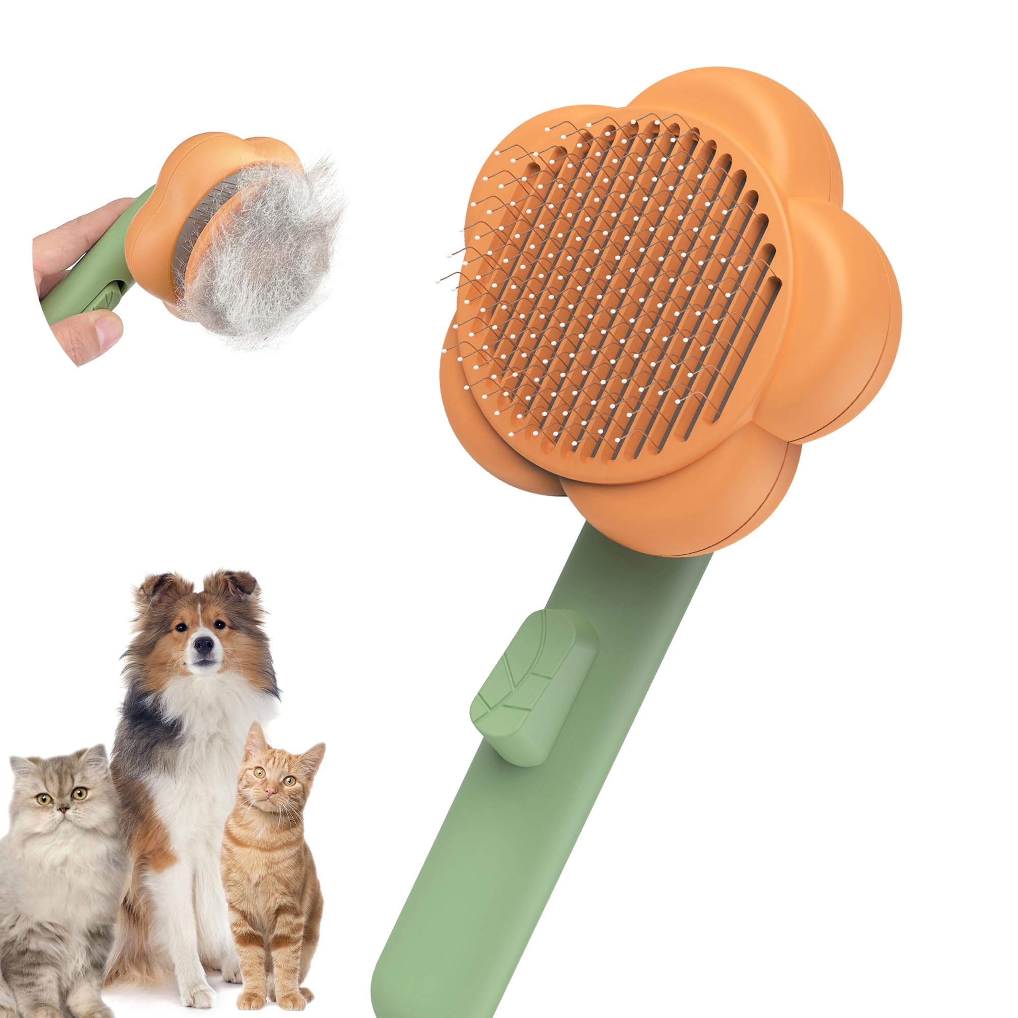 Ptlom Pet Grooming Brush Cat Deshedding Brush, Self-Cleaning Slicker Cat Brushes for Long and Short Hairied Cats Dogs, Kittens Shedding Comb Pets Supplies Massage Tool for Hair Removal