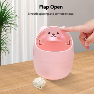 Cute Mini Desktop Trash Can, Cartoon Cat Animal Shape Waste Paper Bin with Swing Lid Mini Countertop Trash Can Small Garbage Can(Pink)