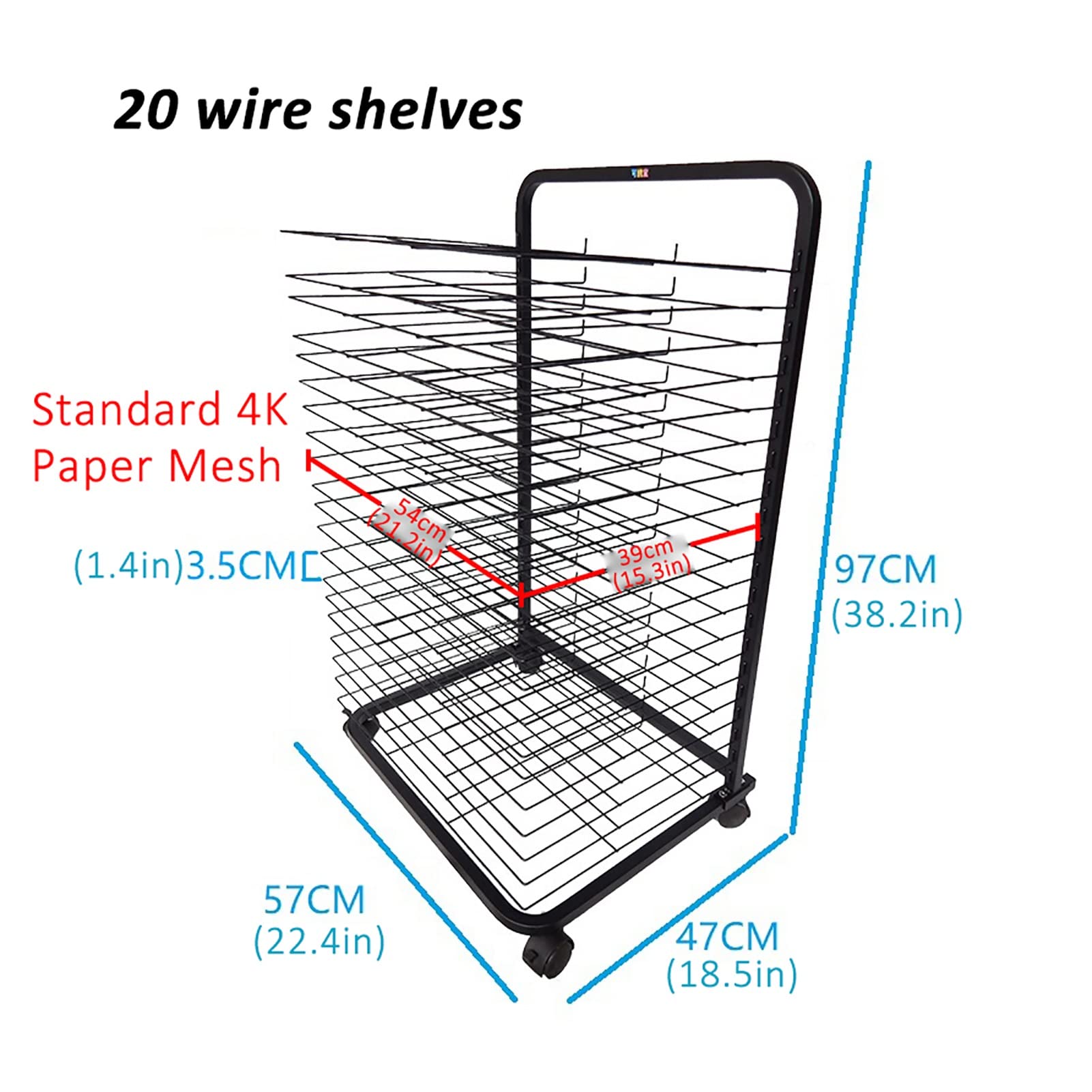 Metal Wire Drying Rack Classroom Art Studio Mobile Art Drying Rack with Flexible Shelves for Artist Painting Panels, 4K Paper & Prints, Artwork Organizer, Black Power Coated Finish (Size : 20 Layer)