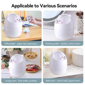 Cute Mini Desktop Trash Can, Cartoon Cat Animal Shape Waste Paper Bin with Swing Lid Mini Countertop Trash Can Small Garbage Can(White)