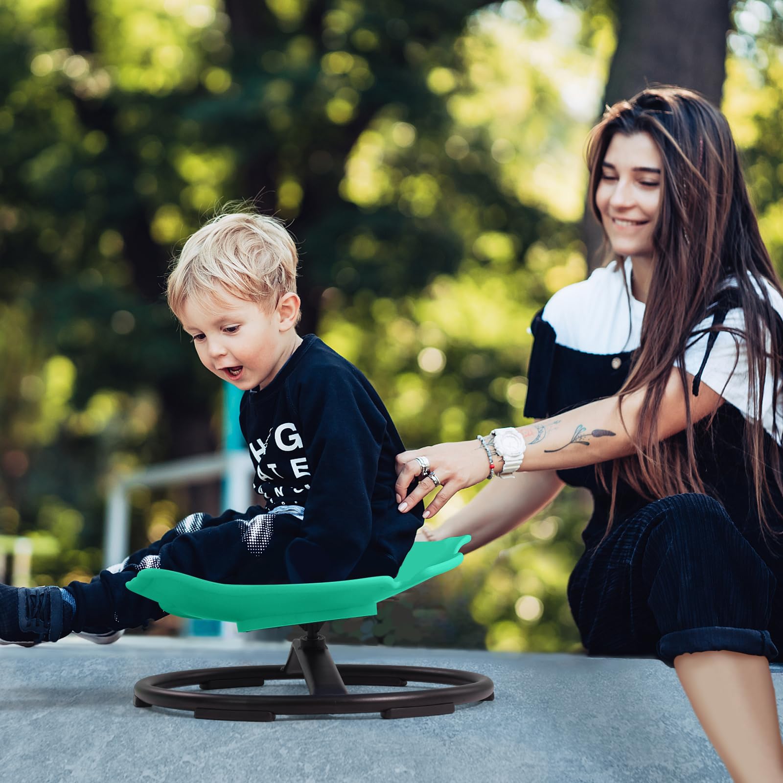 HAPPYMATY Sit and Spin Spinning Activity Toy for Toddlers with Arm Rest and Swivel, Wobble Chair - Sensory Spinning Seat for Kids, Training Body Coordination, Green