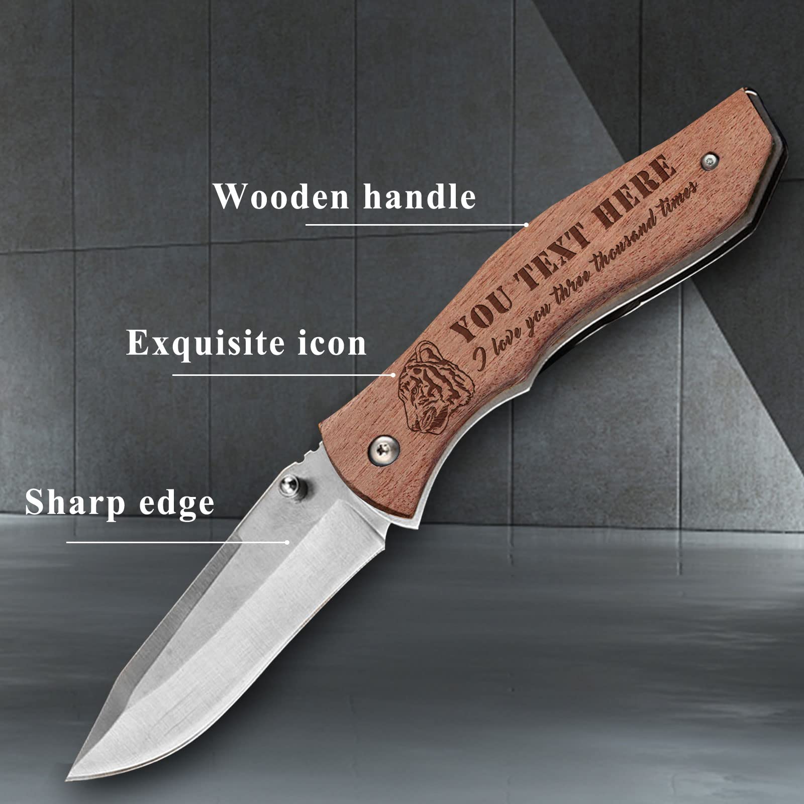 Personalized Engraved Pocket Knife Custom Knife Name for Men Customized Wood Handle Fishing Hunting Knives Folding Gifts for Dad Husband Boy Son Valentines Day Father Day