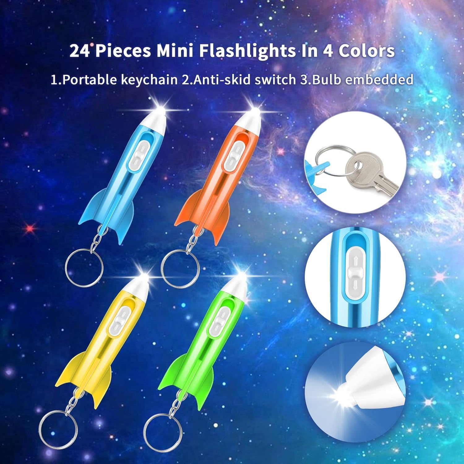 Helicopter Flashlight Keychain Rocket LED Flashlight for kids Space Party Favors Helicopter Key Ring Astronaut Party Favors（24 Pcs）