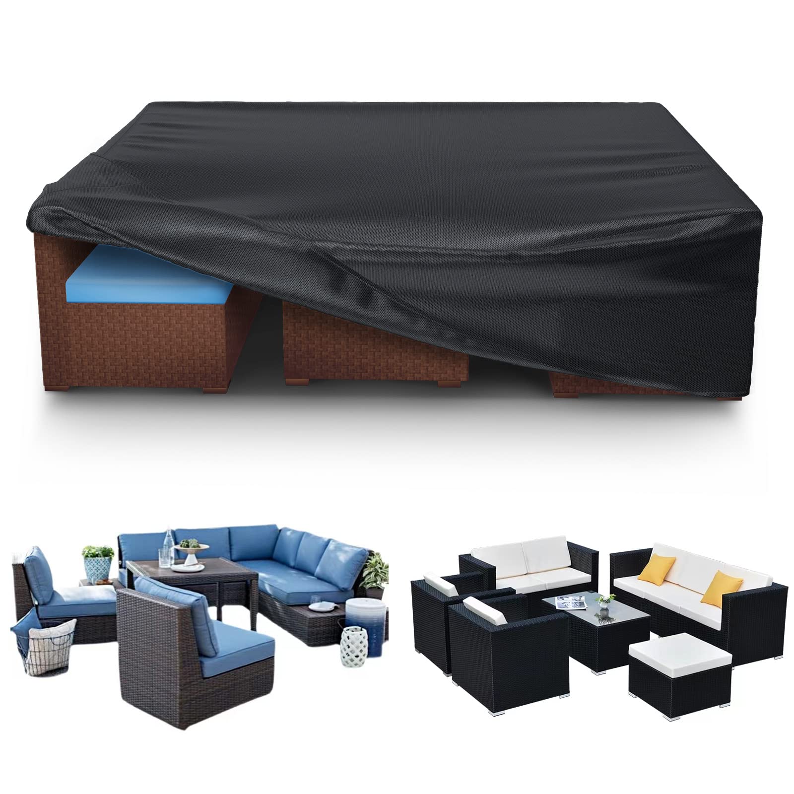 STARTWO Patio Furniture Covers, Outdoor Furniture Cover Waterproof, Windproof Tear Resistant Outdoor Sectional Couch Cover, Patio Cover for 7-12 Seats Dining Table Chair Set, Black, 98x78x32inches