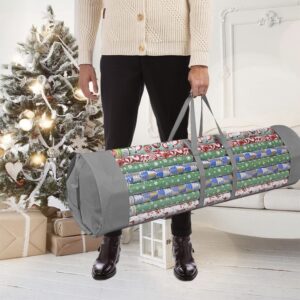 ProPik Wrapping Paper Organizer Storage Bag for All Your Gift Wrap & Ribbons, Fits Long 40 Inch Rolls, Hold Up To 24 Rolls, Heavy Duty Clear PVC Bag with Handles (Gray & clear)