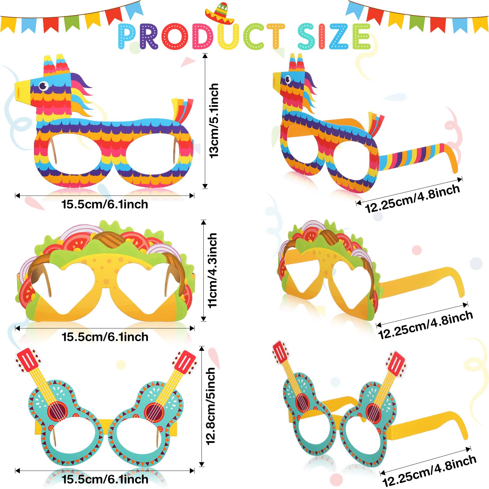 32 Pcs Mexican Fiesta Party Decorations Paper Eyeglasses Taco Party Cactus Pinata Cinco De Mayo Party Costume Photo Booth Props Supplies for Taco Twosday Birthday Party Let's Fiesta Party Favor