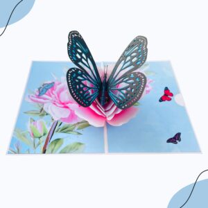 Paper Pop Up Cards 4.7x6.69 inch, butterfly with flower, 3D Popup Greeting Cards with Envelopes, perfect for pop-up bursting birthday gift.