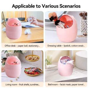 Cute Mini Desktop Trash Can, Cartoon Cat Animal Shape Waste Paper Bin with Swing Lid Mini Countertop Trash Can Small Garbage Can(Pink)