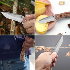 Personalized Engraved Pocket Knife Custom Knife Name for Men Customized Wood Handle Fishing Hunting Knives Folding Gifts for Dad Husband Boy Son Valentines Day Father Day