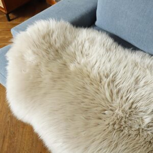 LLB Genuine Sheepskin Area Rug Wool Rug Fur Carpet Fluffy Shaggy Fur Rug for Living Room Kids Bedroom Real Sheepskin Throw Lambskin Rugs Sofa Mat Chair Seat Covers (Cream Brown, 2 x 6 ft Sheepskin)