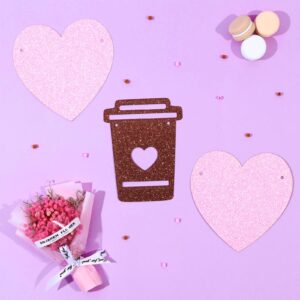 Coffee Bar Banner Pink, Glitter Coffee Cup and Heart Garland, Latte Banner for Birthday Bachelorette Engagement Wedding Baby Shower Party, Coffee Bar Wall Table Decorations