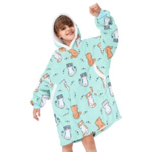 American Trends Blanket Hoodie for Girls Wearable Blanket for Kids Oversized Hoodie Sherpa Hooded Sweatshirt Kitty