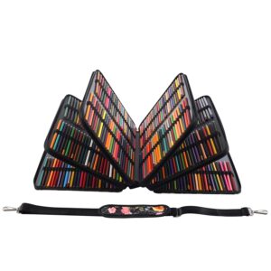 Shulaner 500 Slots Colored Pencil Case Organizer with Zipper Large Capacity Flower Pen Holder Bag for Artist and Painter or Other Adults (Black, Small Slots)