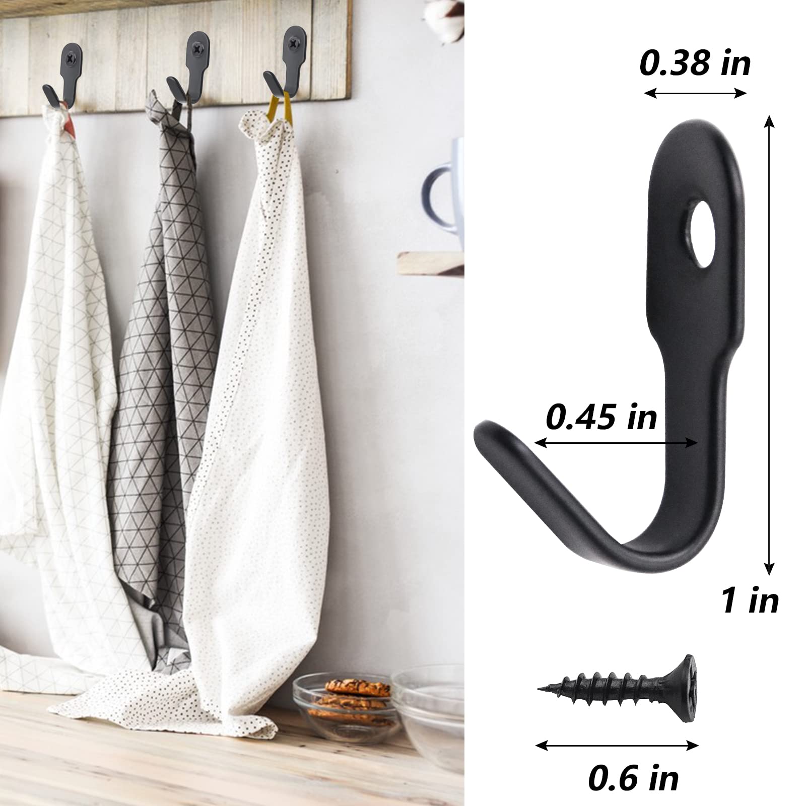 YANGZHI 40Pcs Stainless Steel Mini Hook Professional Picture Hanging Hardware Heavy Duty Coat Hooks Wall Mounted Utility Hooks Toilet Pendant Hook (Black)