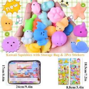 LEEHUR 100PCS Kawaii Squishies, Mochi Squishy Toys for Kids Party Favors, Mini Stress Relief Squishy Fidget Toys for Classroom Prizes for Kids Party Favors Goodie Bags Stuffers with Storage Bag