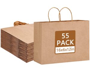 moretoes 55pcs paper bags, 16x6x12 inch brown paper bags, paper bags with handles for small business, large brown paper bags, paper shopping bags