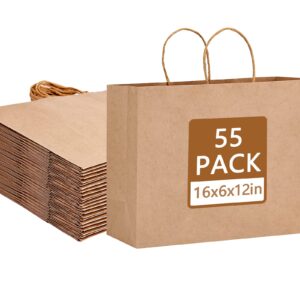 Moretoes 55pcs Paper Bags, 16x6x12 Inch Brown Paper Bags, Paper Bags with Handles for Small Business, Large Brown Paper Bags, Paper Shopping Bags