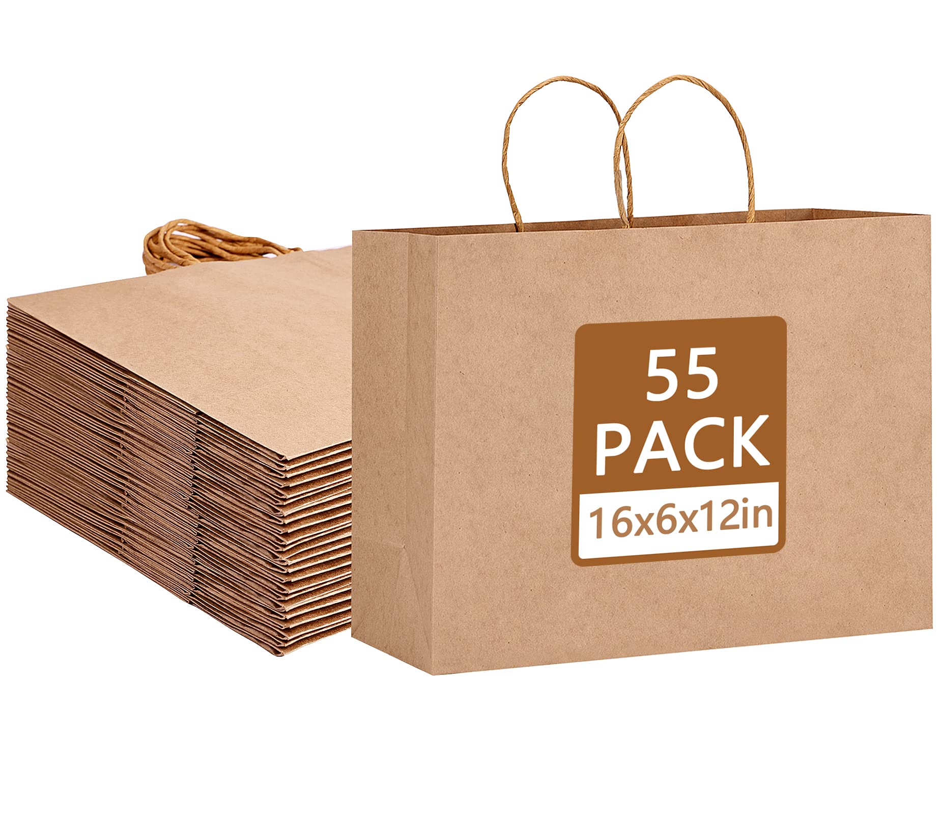 Moretoes 55pcs Paper Bags, 16x6x12 Inch Brown Paper Bags, Paper Bags with Handles for Small Business, Large Brown Paper Bags, Paper Shopping Bags