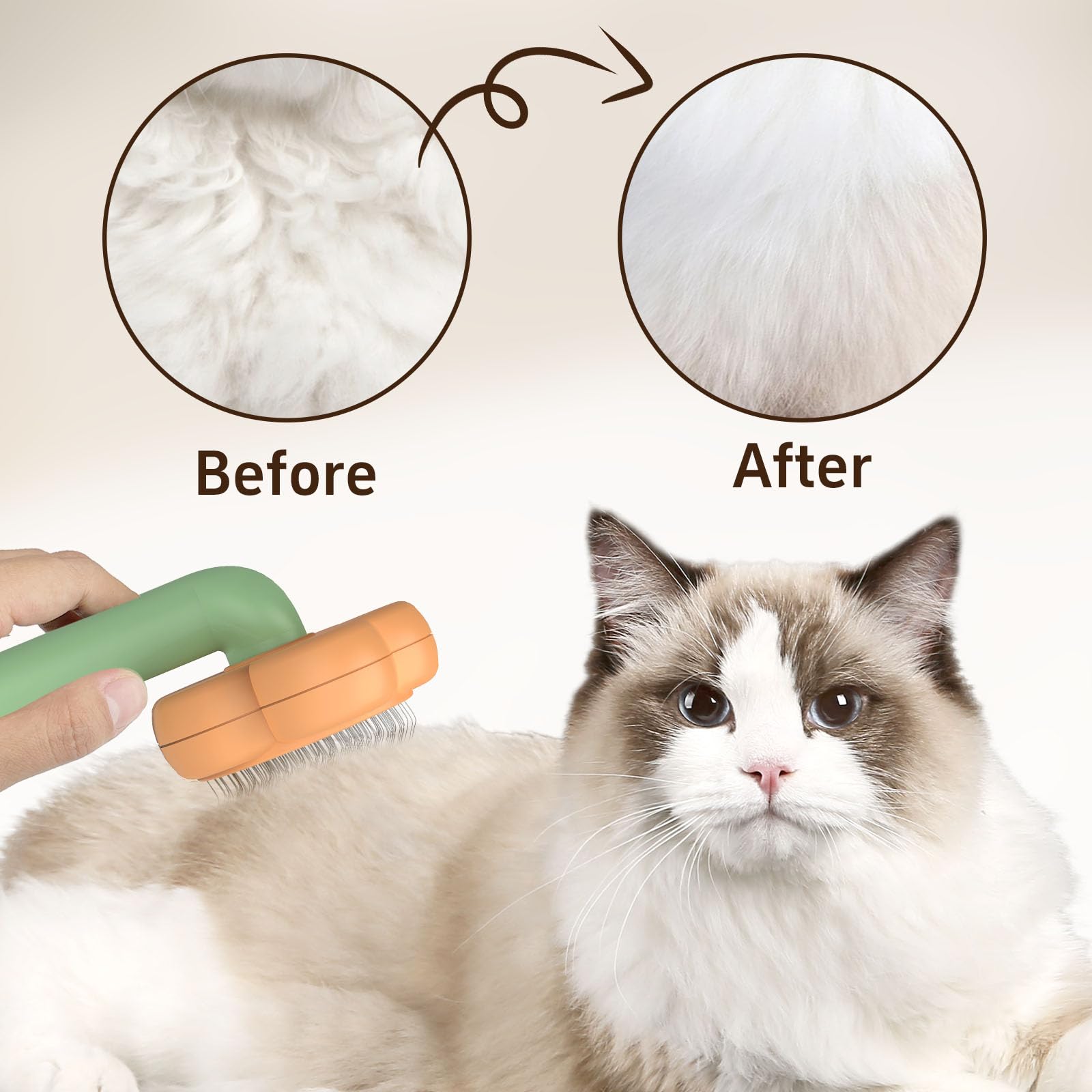 Ptlom Pet Grooming Brush Cat Deshedding Brush, Self-Cleaning Slicker Cat Brushes for Long and Short Hairied Cats Dogs, Kittens Shedding Comb Pets Supplies Massage Tool for Hair Removal