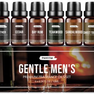 FUHITIM Fragrance Oil Gentlemen's Set, Scented Oil for Candle Scents for Candle Making, Soap Making Scents, Diffuser Oils Scents | Leather, Sweet Tobacco, Teakwood, Bay Rum, Cedar, Sandalwood (6*10ML)