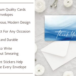 50 Pcs Thank You Cards With Envelopes Premium Quality Classy Thank You Notes Cards For All Occasions, Wedding, Baby Shower, Bridal Shower, Birthday, Engagement, Funeral, Beautiful Minimalistic Design, Blue With White Letters Bulk 4x6