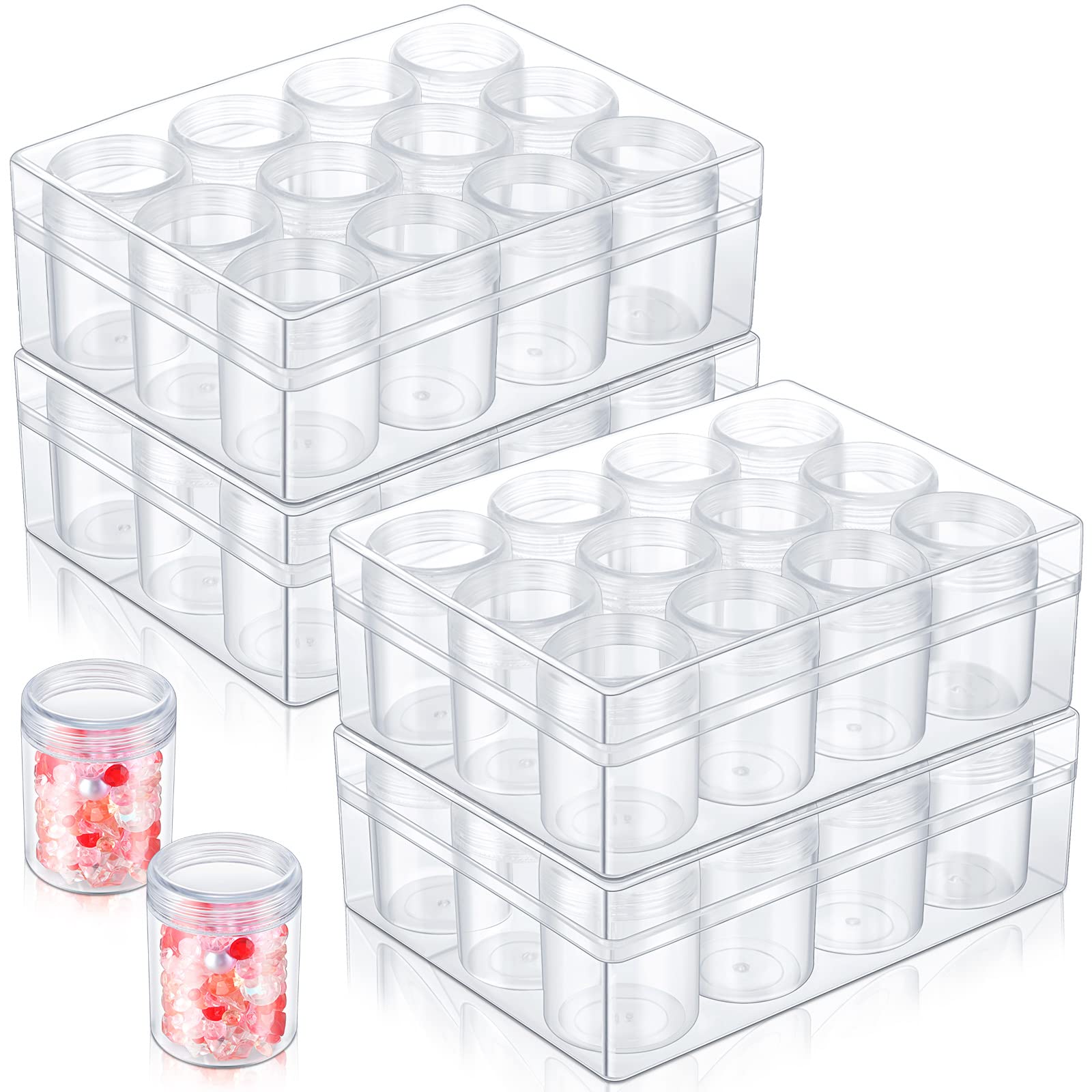 Xinnun 4 Pcs Bead Organizer Transparent Embroidery Bead Storage Containers with Lid Plastic Diamond Painting Storage for DIY Crafts Jewelry Earring Sewing Pills Nail Small Items, Clear(12 Grids)